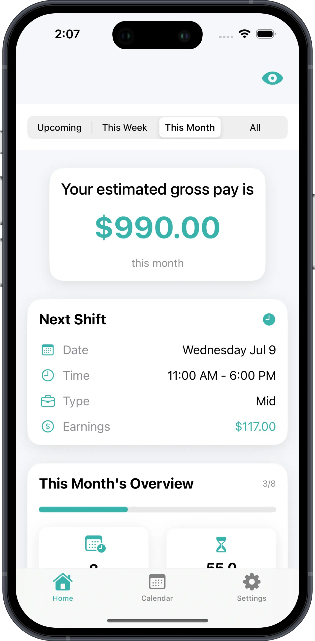 Baito app income view showing total earnings on iPhone