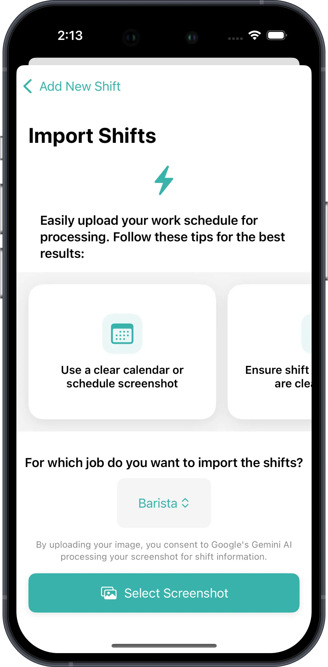 Baito Pro AI import feature processing work schedule screenshot